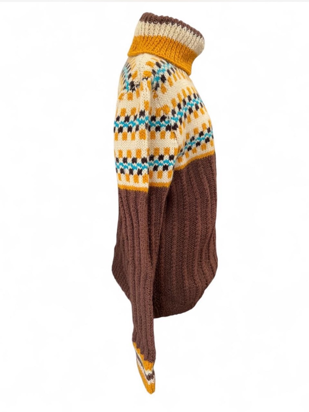 Authentic Hand-Knit Vintage Icelandic Wool Fair Isle Turtleneck Sweater Medium - Picture 3 of 9